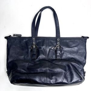 Coach Black Leather Purse Large Shoulder Bag Satchel Teal Interior Tote